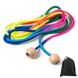 MUNSKT Long Skipping Rope, 5 Metre Jump Rope for Children with Beechwood Handle, Multiplayer Skipping Rope for School, Fitness, Team Training (Wooden)