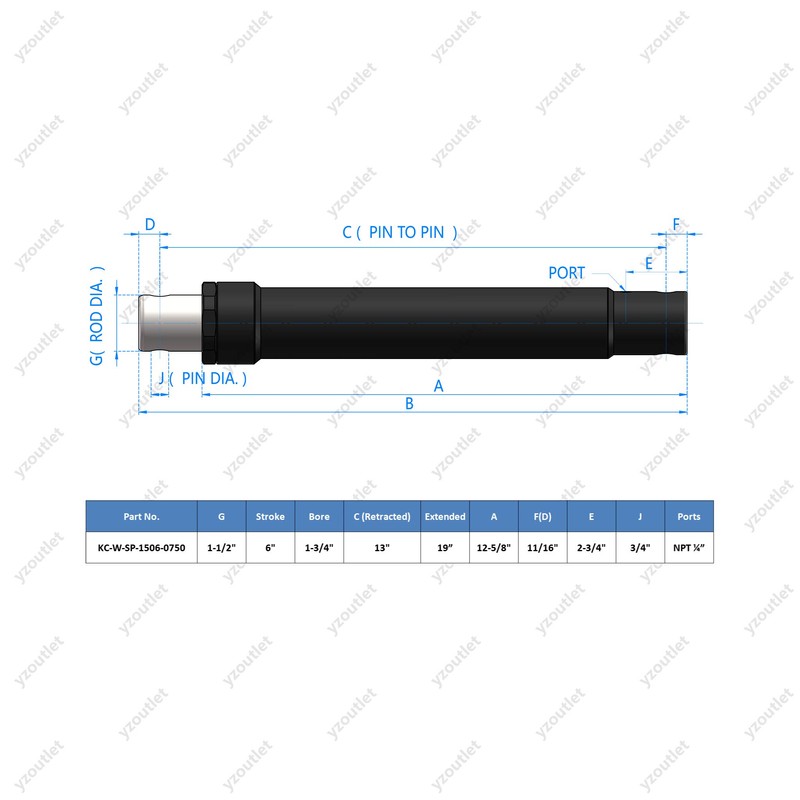 1.5" X 6" Stroke, Replacement Snow Plow Cylinder Fits Western