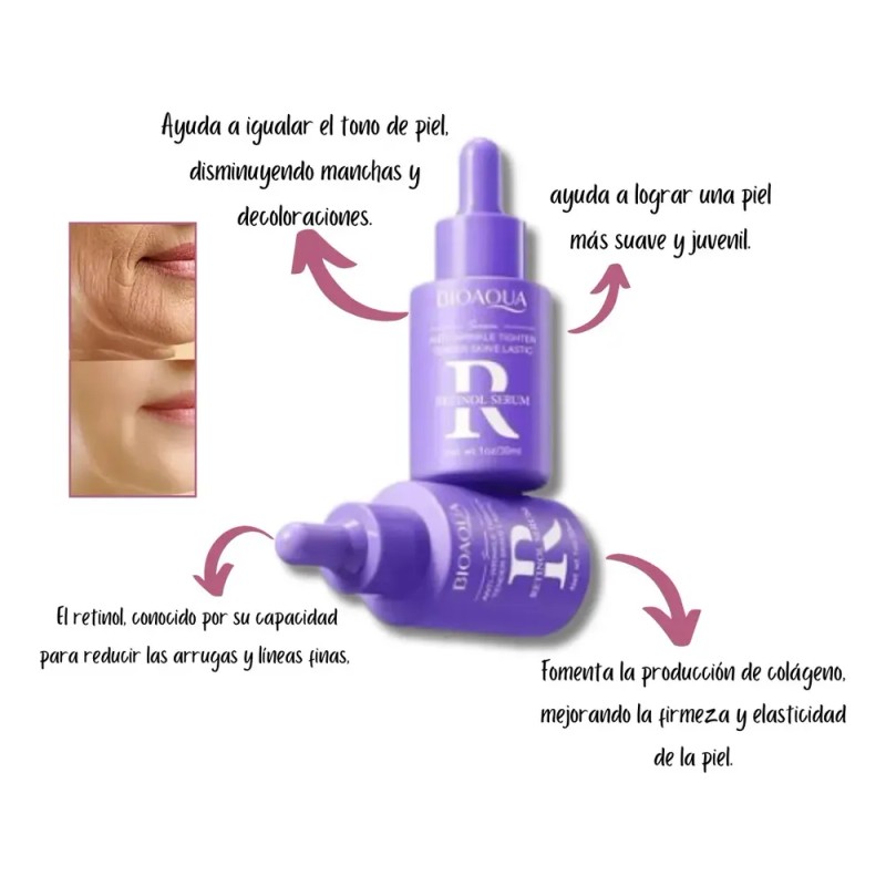 Bioaqua Sérum con Retinol, Antiarrugas Antiedad Suaviza Líneas Día/Noche