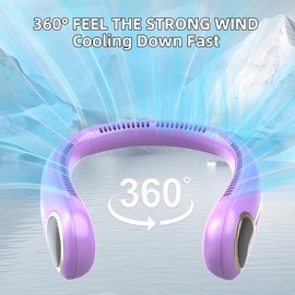 Kinhowly Portable Neck Fan,Personal Hands Free Bladeless Fan,360° Cooling Fan,LED Display,4-Speeds,6000mAh Rechargeable Quick,Long Use Time,Wearable Fan,Birthday Gifts for Men Women Dad Mom (Purple)