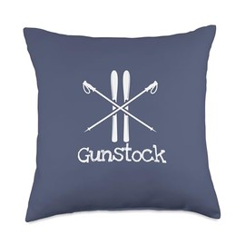 Gunstock Mountain Rustic Ski Poles Skier Sking Down Hill Throw Pillow