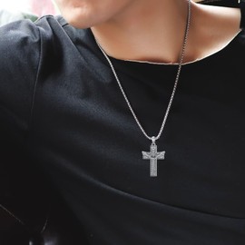 MEIDERBO Sword Cross Necklace 925 Sterling Silver Cross Necklace Cross Angel Wings Pendant Christian Religious Cross Jewelry Gifts for Men Women