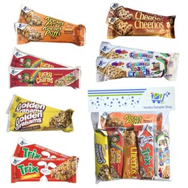 Breakfast Cereal Bars Variety Pack - (12) Cereal Treat Bars - Individually Wrapped Granola Bars - Cheerios, Lucky Charms, Cinnamon Toast Crunch, Golden Grahams, Peanut Butter Puffs, Trix Snack Bar Treats