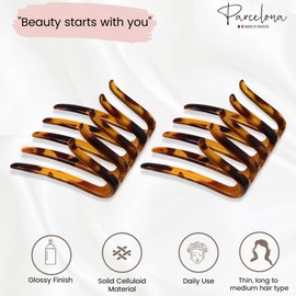 Parcelona French Crab Interlocking Savana Light Shell Medium 2 1/4" Celluloid No Slip Ponytail Updo Clips Flexible Sturdy Hold Hair Clips Side Comb for Women and Girls, Made in France