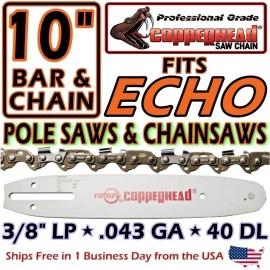 Rotary COPPERHEAD 10" BAR & SAW CHAIN KIT ECHO PPT PPF-225 POLE SAWS -3/8 LP .043 40 DL