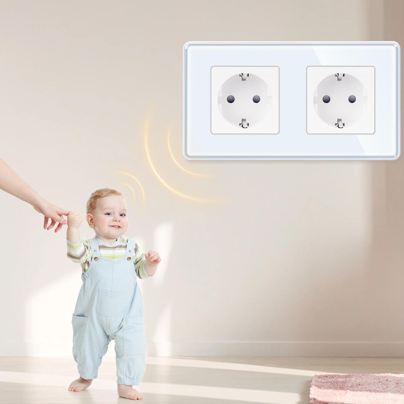 LIAONFOY 2.5D Schuko Double Socket Flush-Mounted Double Wall Socket White