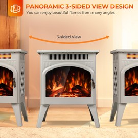 R.W.FLAME Electric Fireplace Heater 17" with Remote Control, Cathedral Stylish, Different Flame Effects and Log Set Colors, Adjustable Brightness and Heating Mode, Overheating Safe Design, Beige