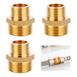 Pack of 3 Double Nipples Reduced Brass, Brass Reducing Nipple 1/2 to 3/4 Inch, Double Nipple with Hexagon, Male Thread on Both Sides, for Water Pipe Reducers