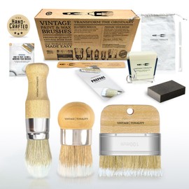 Vintage Tonality Specialty Chalk Wax Paint Brush Set Bundle Kit | Furniture Painting or Waxing | 3 Brushes + Tools & Extras | Large or Small DIY Home Decor Repurposing Projects | Natural Bristle Hairs