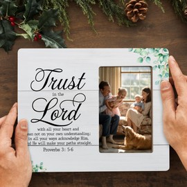 DIMSEOIUS Religious Picture Frame Gifts for Christian, Bible Verse Trust In The Lord With All Your Heart Frames Fits 4x6 Photo