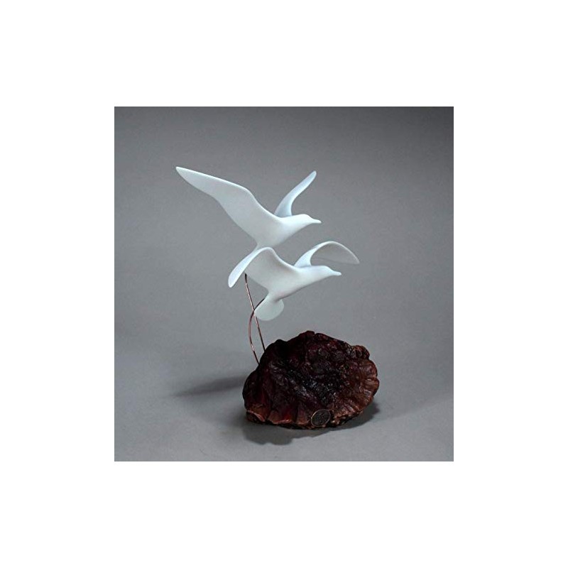 Seagull Pair Sculpture by John Perry Medium version Burl base
