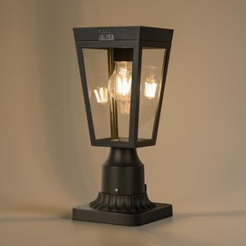 LUTEC Outdoor Solar Lamp Post Light with Pier Mount Base, Dusk to Dawn Waterproof Post Light Fixtures, Black Solar Powered Aluminum Post Lights for Outside