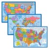 3 Pack - World Map & USA Map for Kids + Blue Ocean World Map - 3 Poster Set (Laminated, 18" x 29")