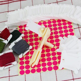 LYTIVAGEN Plastic Floss Cross Embroidery Organizer Box Set, 120 Pcs Floss Cards with Bobbin Winder and 165 Pcs Round Stickers for Craft Cross Stitch Thread DIY Sewing Storage