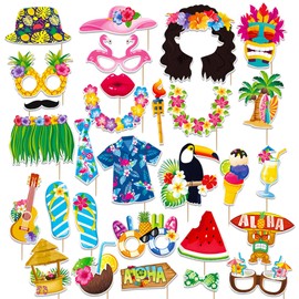 LaVenty Hawaii Foto Requisiten Sommer Fotobox Accessoires Hawaii Photo Booth Props Flamingo Fotorequisiten für Sommer Strand Luau Party Supplies