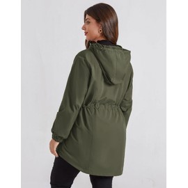 Hanna Nikole Women Rain Jacket Plus Size Long Waterproof Winter Lined Hooded Walkingd Raincoat Green Insulate Windbreaker 20W