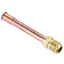 Boxonly Service Access Valve, 3/8 SAE Flare Male Thread, Filling Access Valves with Copper Tube for Air Conditioner Refrigeration, HVAC Access Valve, 2pcs