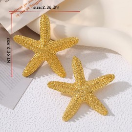 Gold Starfish Earrings Chunky 14K Gold Stud Earrings for Women Bohemian Sea Earrings Retro Statement Geometric Earrings Carnival Jewelry Gifts (gold)