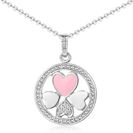 MATERIA by Matthias Wagner KA-407 Heart Pendant 925 Silver Enamel Pink with Zirconia Rhodium-Plated, Silver Cubic Zirconia Silver Zirconia enamel, Cubic Zirconia