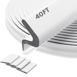 Pluden 40FT Kerf Weather Stripping Door Seal - Door Weather Stripping Seal Strip for Door Frame Exterior Soundproof Weather Strips (40FT,White,4 Gaskets)