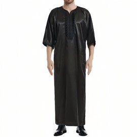 Musuly Men's Kaftan - Traditional Thobe Abaya Djellaba, black