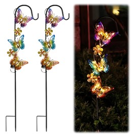 BORDEAG Pack of 2 Solar Garden Lights, Solar Lights for Outdoor Garden, Solar Butterflies, IP65 Waterproof Solar for Paths, Lawns, Garden Decoration