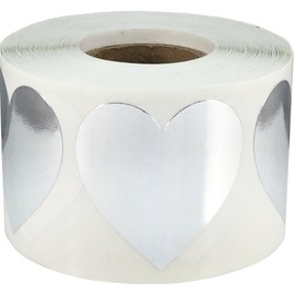 Metallic Silver Heart Stickers Valentine's Day Crafting Scrapbooking 1.5 Inch 500 Adhesive Stickers