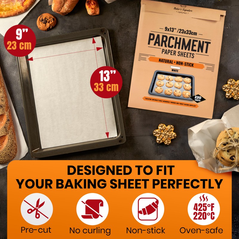 220 Pcs 9x13 Inch Parchment Paper Sheets by Baker's Signature