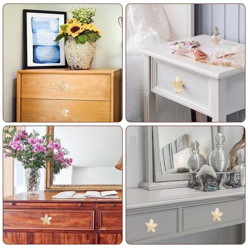 CREATCABIN 6 Sets Gold Flower Drawer Knobs Cabinet Knobs Dresser