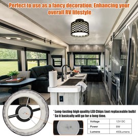 Facon 8-1/2'' LED RV Pendant Dining Table Light with Switch, Decorative Fabric RV Dinette Light Fixture, 12V DC Interior Light for RV Motorhome Camper Trailer, 4000K Cool White