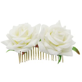 Rose Flower Hair Side Combs Accessories for Women Girls Rose Flowers Clips for Thick Fine Hair Flower Hair Pin for Women White Roses Artificial Flowers Hair Barrettes Clip