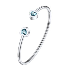 PROSTEEL Blue Crystal Heart Bracelet March Birthstone Aquamarine Stainless Steel Womens Cuff Bracelets Bangle