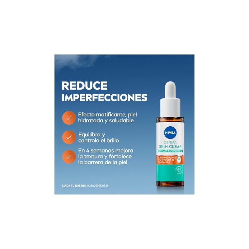NIVEA Serum Anti-Imperfecciones Derma Skin Clear 30ml, Con Ácido Hialurónico,