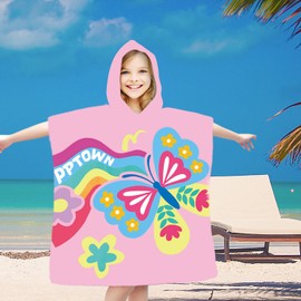FEBE Bath Poncho Children's Bath Towel with Hood Bathrobe for Toddlers, colorful butterfly, Unit size