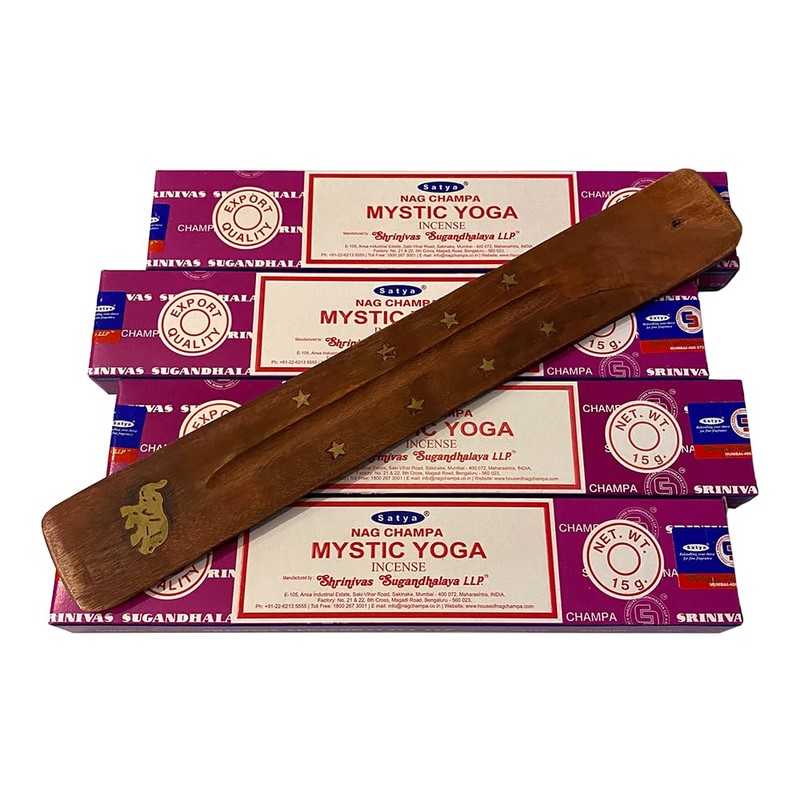Satya Incense Sticks, 4 Packs x 15g, with Incense Holder,