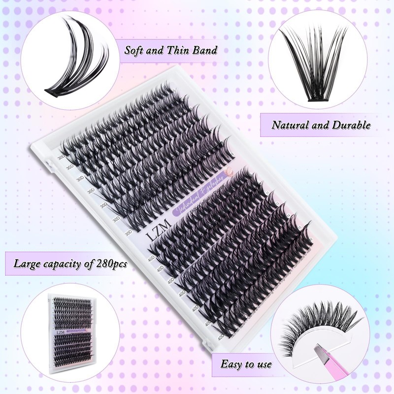 Pack of 280 Eyelash Extensions, LZM DIY Eyelash Extensions, 30