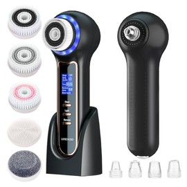 UMICKOO exfoliante facial, cepillo de limpieza facial, impermeable con pantalla LCD, aspiradora con 5 cabezales de cepillo, cepillo de giro facial par