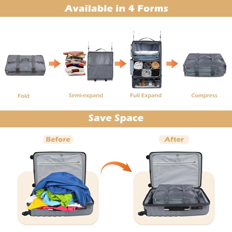Surblue Hanging Travel Shelves Compression Packing Cube for Carry-on Luggage