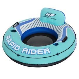 Bestway Hydro-Force Comfort Plush Rapid Rider Single Inflatable River Tube Water Float with Built-in Backrest, Handles, and Cupholders, Blue