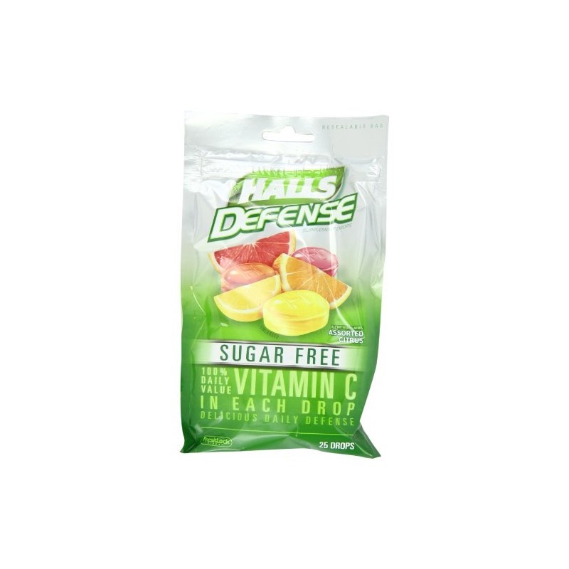 Halls Defense Sugar Free Citrus Drops, 25 ct