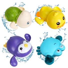 Pack of 4 Baby Bath Toys, Baby Water Toy, Bath Pool Toy, Bath Toy, Clock Movement, Duck, Turtles, Crab, Penguin, Bath Toy Baby from 1-4 Years for Children Boys Girls