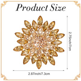 Heclia Rhinestone Crystal Sunflower Brooch Pin for Women Extra Large Gold Brooches Pins for Clothes, Dress, Hat Decoration, Shawl Pin with Diamond, Large Vintage Brooches, 2.87 X 2.75 In