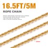 16.5 Feet 18K Gold PVD Plated Stainless Steel Rope Chain,