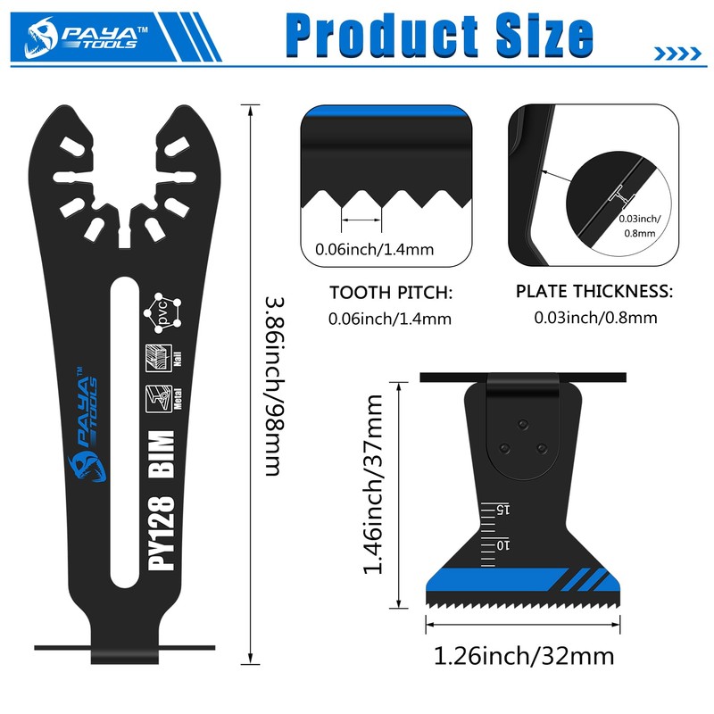 PAYA TOOLS Universal Bi-Metal 1-1/4" 90° Reach Oscillating Saw Blades,Power