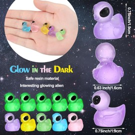 VioraWhite 100 Pcs Luminous Alien Duck Figurine Glow in The Dark Mini Funny UFO Sci-fi Resin Duck for Christmas Party Dashboard Decor Desk Collectible Cute Alien Decor Prize Boxes Stocking Stuffers