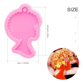 Super Glossy Woman Head Resin Mold Afro-Female Silicone Mould Craft Keychain Mold for DIY Keychain Necklace Charms Epoxy Resin Jewellery Making