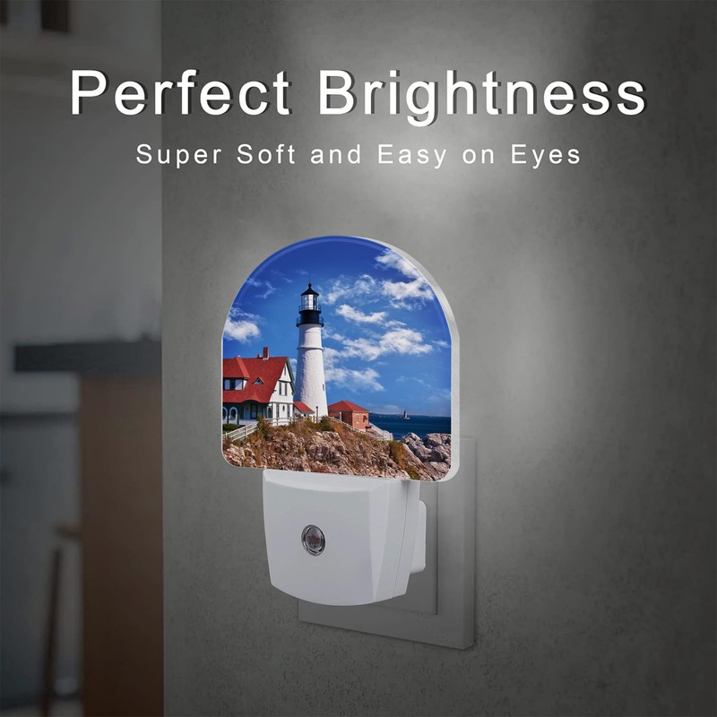 sndheke Beautiful White Lighthouse Night Light Plug into Wall, Ocean