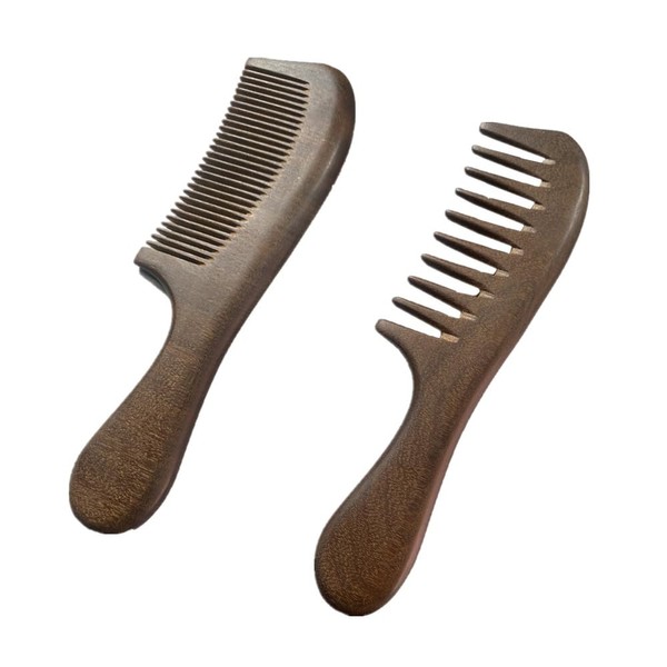 2 Pcs Wooden Massage Comb Wide Tooth Comb and Fine