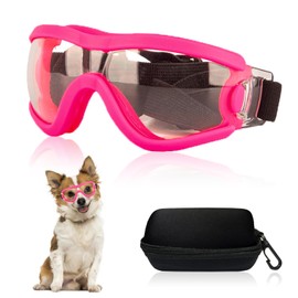 Mitubati Dog Goggles Small Breed Dog Sunglasses with Adjustable for UV Protection Eyewear Doggy Doggie Puppy Glasses Anti-Fog Wind Dust Snowproof (Pink Frame Transparent Lens)