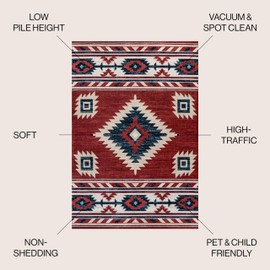 JONATHAN Y SWC100A-4 Serape Medallion Southwestern Indoor Area Rug, Southwestern, Geometric, Country, Bedroom, Kitchen, Living Room, Easy-Cleaning, Non-Shedding, 4 X 6, Red/Navy/Cream